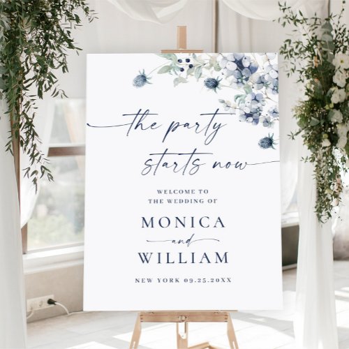 Elegant Dusty Blue Boho Winter Wedding Welcome Foam Board