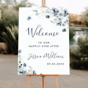 Elegant Dusty Blue Boho Winter Wedding Welcome Foam Board