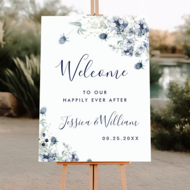 Elegant Dusty Blue Boho Winter Wedding Welcome Foam Board (Creator Uploaded)