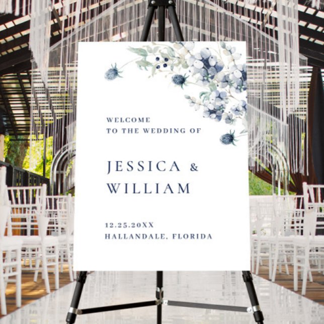 Elegant Dusty Blue Boho Winter Wedding Welcome Foam Board (Creator Uploaded)