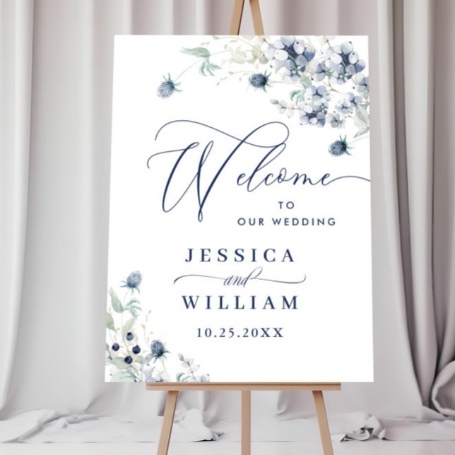 Elegant Dusty Blue Boho Winter Wedding Welcome Foam Board (Creator Uploaded)