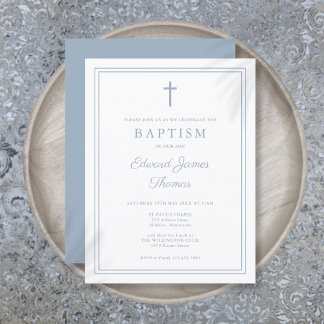Elegant Dusty Blue Border Baptism Invitation Postcard