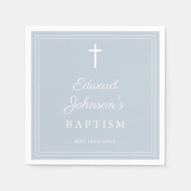 Elegant Dusty Blue Border Baptism Napkins (Front)
