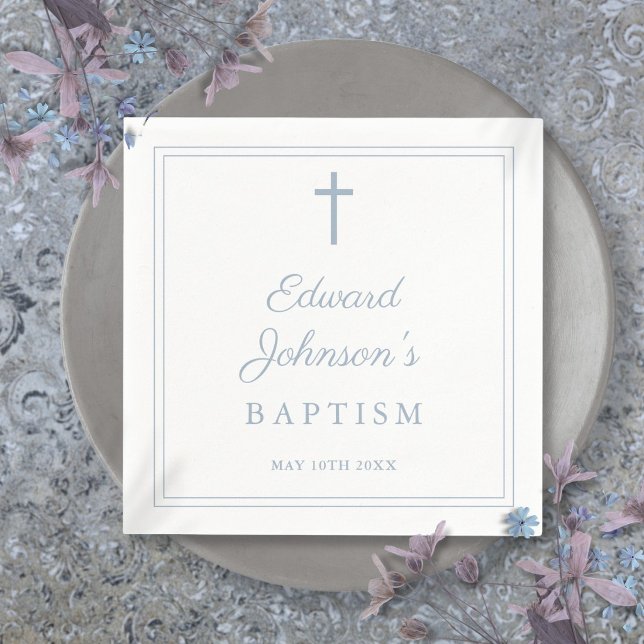 Elegant Dusty Blue Border Baptism Napkins (Elegant Dusty Blue Border Baptism Napkins)