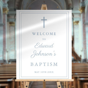 Elegant Dusty Blue Border Baptism Welcome Sign