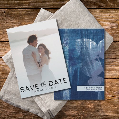 Elegant Dusty Blue Botanica  Photo Save the Date 