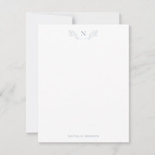Elegant Dusty Blue Botanical Branch Monogram Note Card