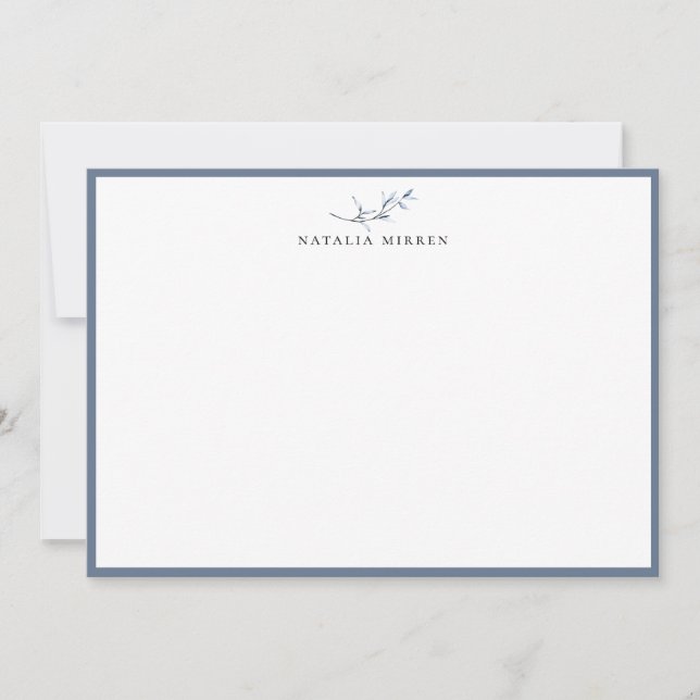 Elegant Dusty Blue Botanical Branch Note Card (Front)