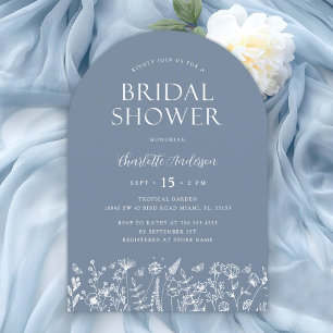 Elegant Dusty Blue Botanical Bridal Shower Invitation