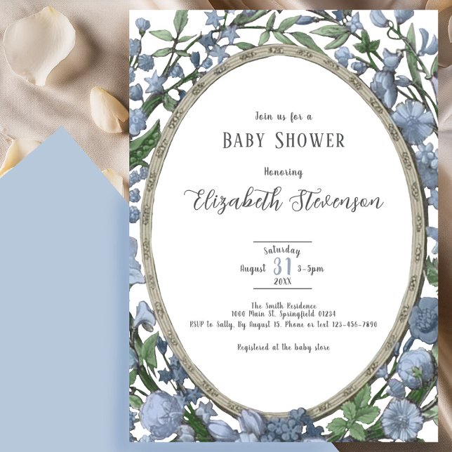 Elegant Dusty Blue Botanical Floral Baby Shower  Invitation (Creator Uploaded)