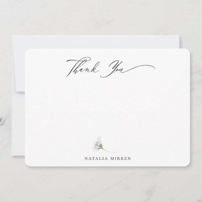 Elegant Dusty Blue Botanical Floral Thank You Note Card (Front)