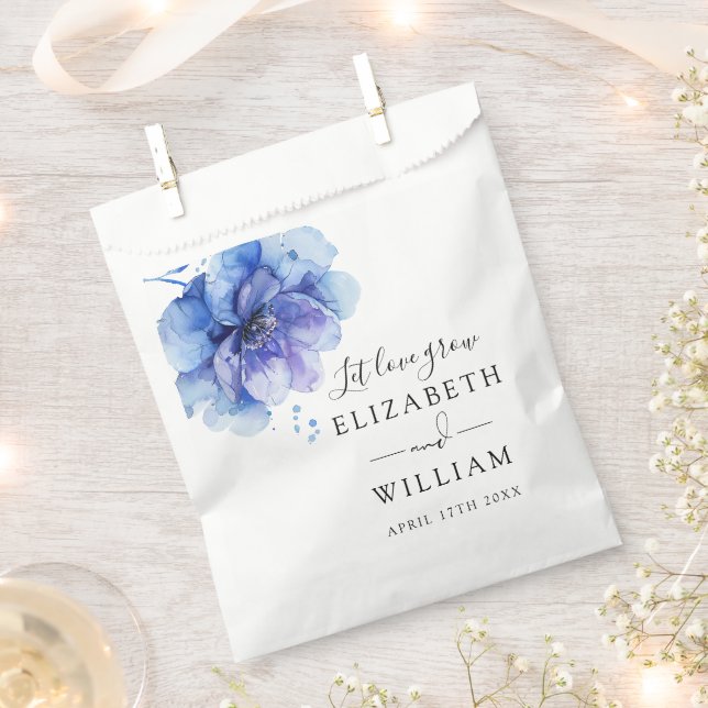 Elegant Dusty Blue Botanical Flower Seed Wedding Favor Bag (Clipped)