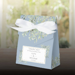 Elegant Dusty Blue Botanical Greenery Wedding Favor Boxes