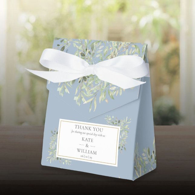Elegant Dusty Blue Botanical Greenery Wedding Favor Boxes (Elegant Dusty Blue Botanical Greenery Wedding Favor Boxes)
