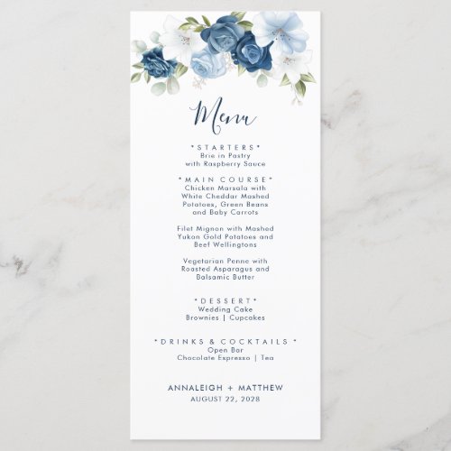 Elegant Dusty Blue Botanical Greenery Wedding Menu