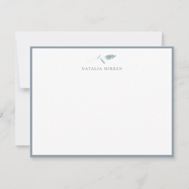 Elegant Dusty Blue Botanical Note Card (Front)
