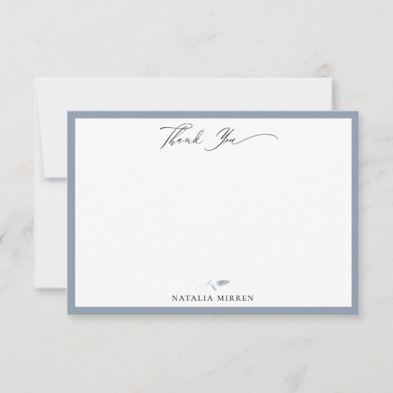 Elegant Dusty Blue Botanical Thank You Note Card