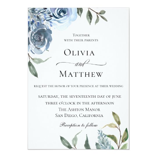 Elegant Dusty Blue Botanical Wedding Invitation | Zazzle.com