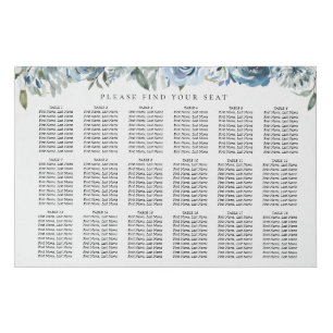 Elegant Dusty Blue Botanical Wedding Seating Chart Faux Canvas Print