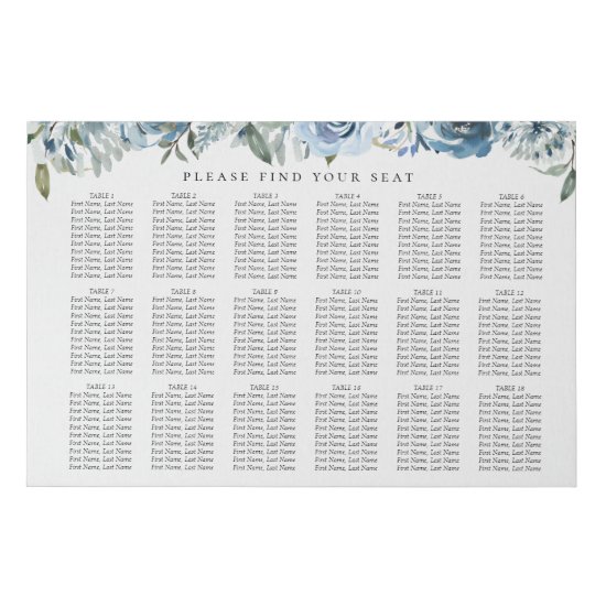 Elegant Dusty Blue Botanical Wedding Seating Chart Faux Canvas Print