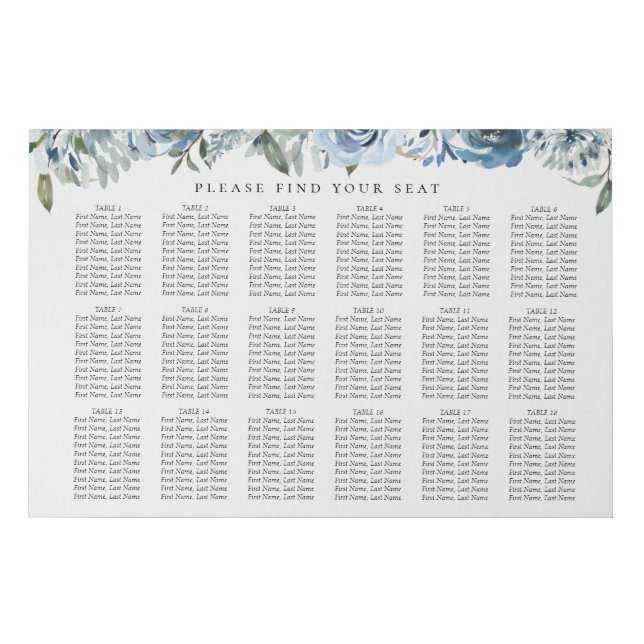 Elegant Dusty Blue Botanical Wedding Seating Chart Faux Canvas Print (Front)