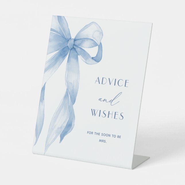 Elegant Dusty Blue Bow Advice & Wishes Pedestal Sign (Front)