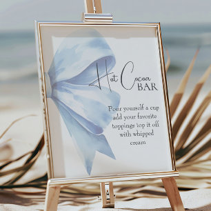 Elegant Dusty Blue Bow Baby Shower Hot Cocoa Bar Poster