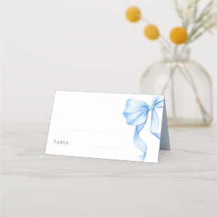 Elegant Dusty Blue Bow Bridal Shower Table Place Card