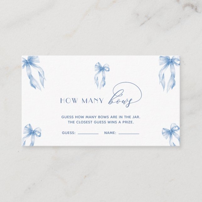 Elegant Dusty Blue Bow Guess How Many Bows Game  Enclosure Card (Front)