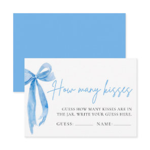Elegant Dusty Blue Bow Guess How Many Kisses Game Invitation