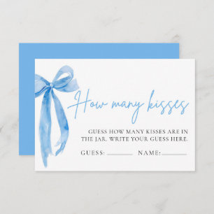 Elegant Dusty Blue Bow Guess How Many Kisses Game Invitation