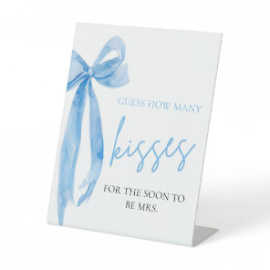 Elegant Dusty Blue Bow Guess How Many Kisses Game Pedestal Sign