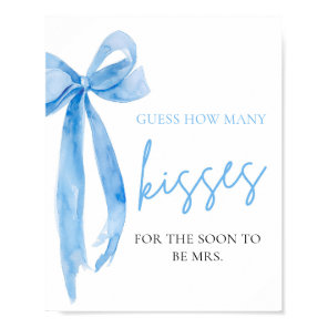 Elegant Dusty Blue Bow Guess How Many Kisses Game Poster