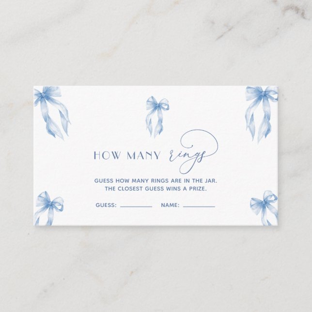 Elegant Dusty Blue Bow Guess How Rings Game  Enclosure Card (Front)