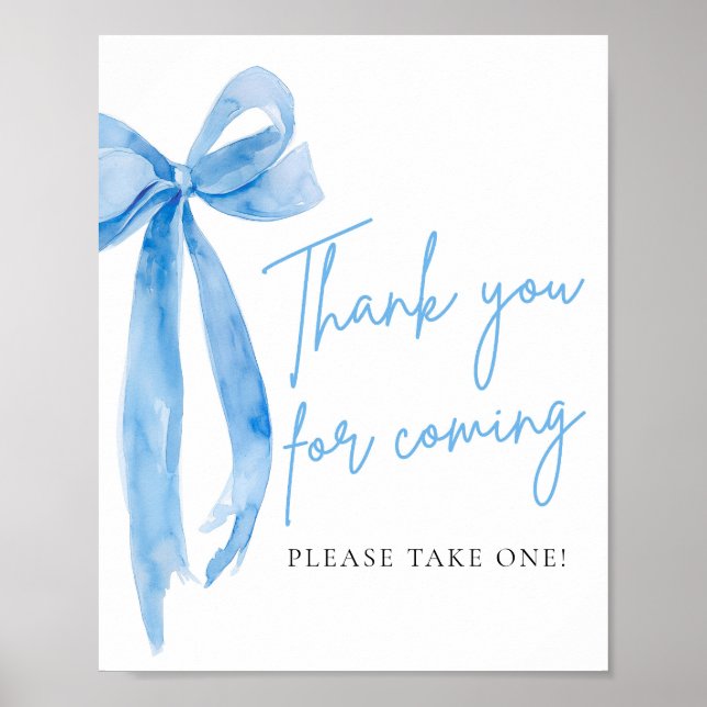 Elegant Dusty Blue Bow Thank You For Coming Sign (Front)