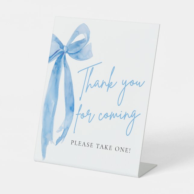 Elegant Dusty Blue Bow Thank You For Coming Sign (Front)