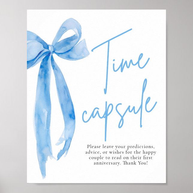 Elegant Dusty Blue Bow Time Capsule Game Sign (Front)