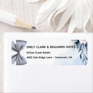 Elegant Dusty Blue Bow Wedding Return Adress Label