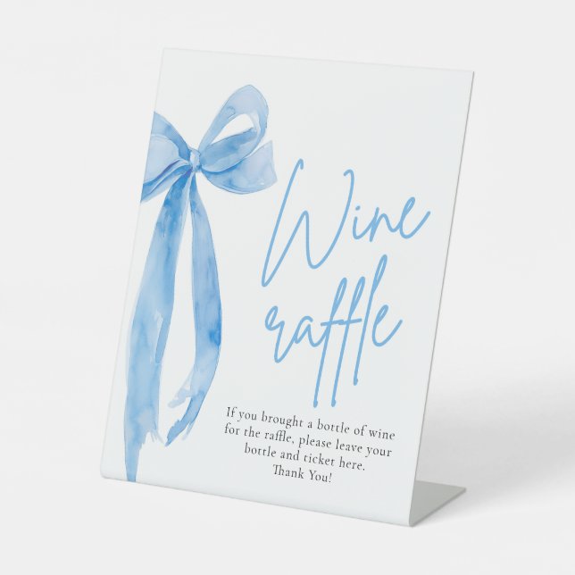 Elegant Dusty Blue Bow Wine Raffle Game Sign (Front)