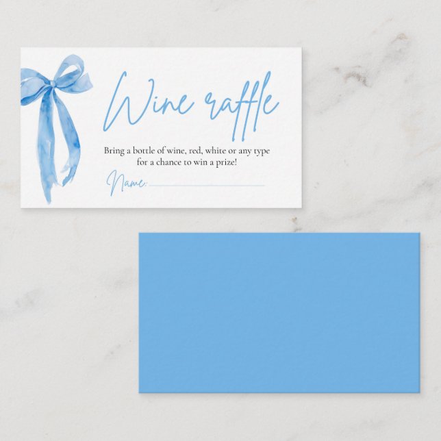 Elegant Dusty Blue Bow Wine Raffle Game Ticket Enclosure Card (Front/Back)