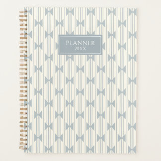 Elegant Dusty Blue Bowtie Ticking Stripe Planner