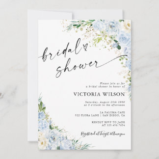 Elegant Dusty Blue Bridal Shower Invitation