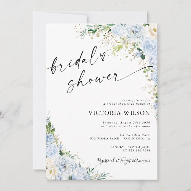 Elegant Dusty Blue Bridal Shower Invitation (Front)