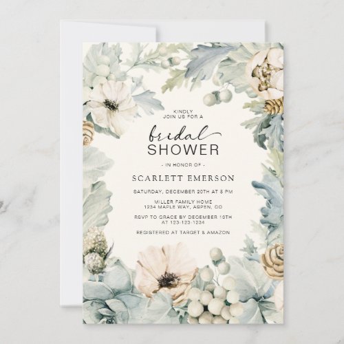 Elegant Dusty Blue Bridal Shower Invitation