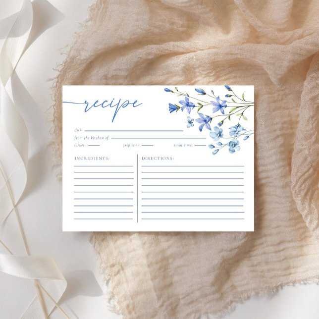Elegant Dusty Blue Bridal Shower Recipe Card (Creator Uploaded)