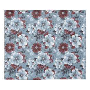 Elegant Dusty Blue & Burgundy Floral Duvet Cover