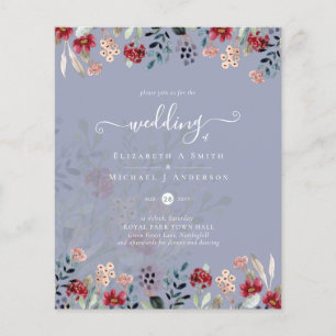 Elegant Dusty Blue Burgundy Floral Wedding Flyer