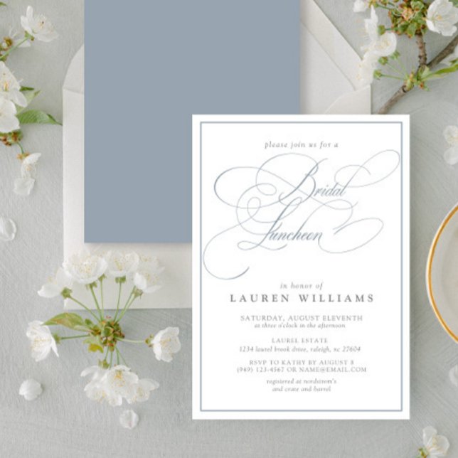 Elegant Dusty Blue Calligraphy Bridal Luncheon Invitation (Creator Uploaded)