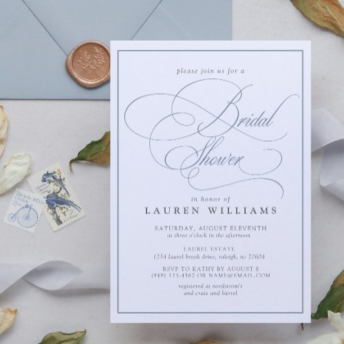 Elegant Dusty Blue Calligraphy Bridal Shower Invitation
