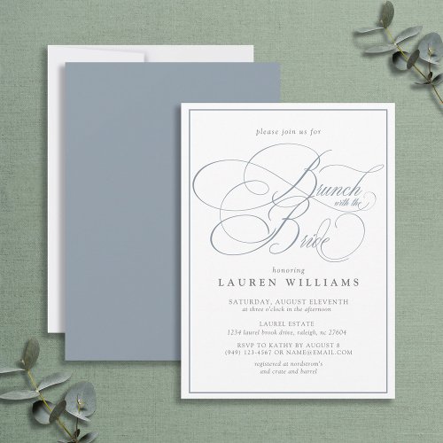 Elegant Dusty Blue Calligraphy Brunch With Bride Invitation